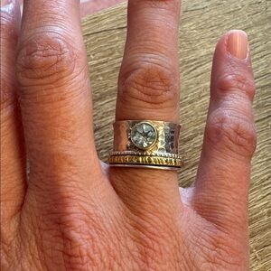 Aquamarine Sterling Silver and brass statement ring size 7